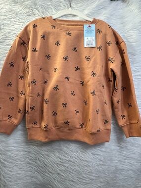 Cat & Jack Peach Long Sleeve Sweatshirt with Black Bow Print